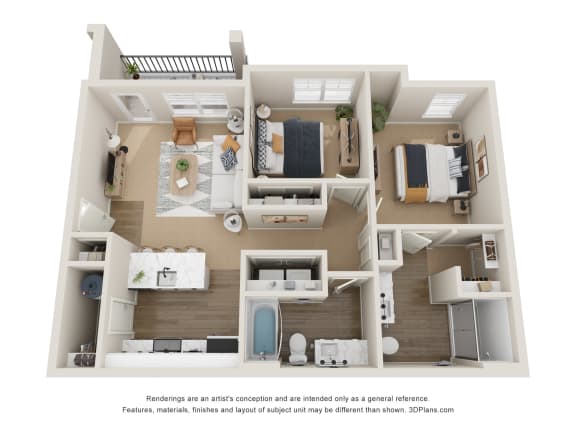 The Maple Floor Plan at Club at Woodside Apartments in Marysville, OH
