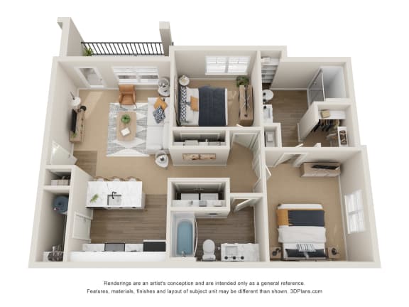 The Oak Floor Plan at Club at Woodside Apartments in Marysville, OH