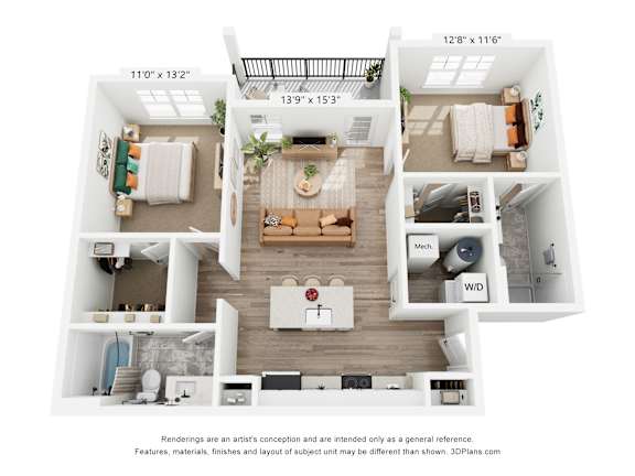 The Sterling 2 Bedroom Floor Plan at Copper Run Marysville Apartments