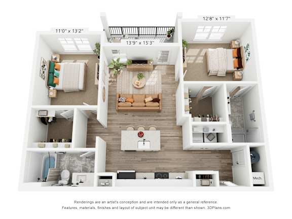 The Titan 2 Bedroom Floor Plan at Copper Run Marysville Apartments