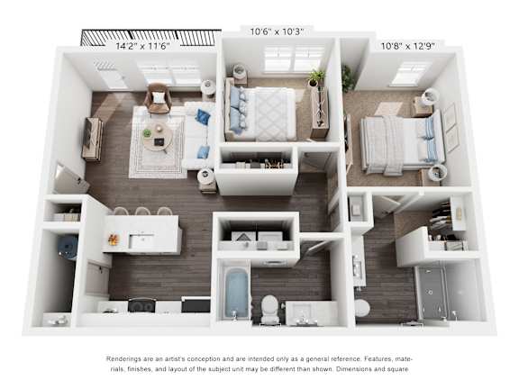 The Belmont 2 Bedroom Apartment Floor Plan at Keeneland Place in Grove City Ohio