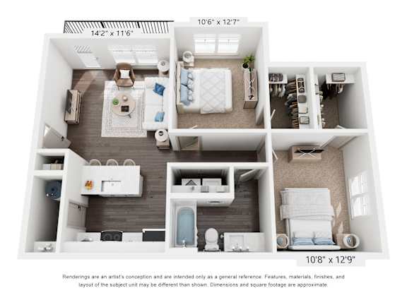 The Preakness 2 Bedroom Apartment Floor Plan at Keeneland Place in Grove City Ohio