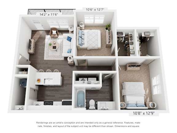 The Preakness 2 Bedroom Apartment Floor Plan at Keeneland Place in Grove City Ohio
