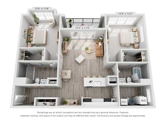 The Columbus 2 Bedroom Apartment Floor Plan at Meadows at Sunbury