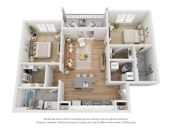 The Catherine 2 Bedroom Apartment Floor Plan at Retreat at Mount Vernon