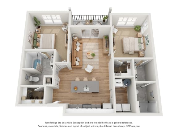 The Phillips Floor Plan at Retreat at Mt. Vernon Apartments