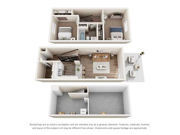 A set of three images showing different layouts of a room.
