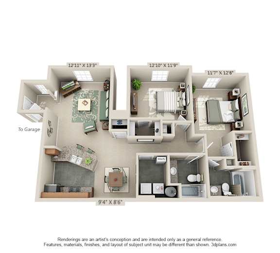 Main Floor of The Carrington I 2 Bedroom Apartment Floor Plan at Albany Glen