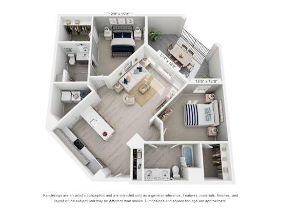 The Jupiter 2 Bedroom Apartment Floor Plan at The Galaxy at Polaris