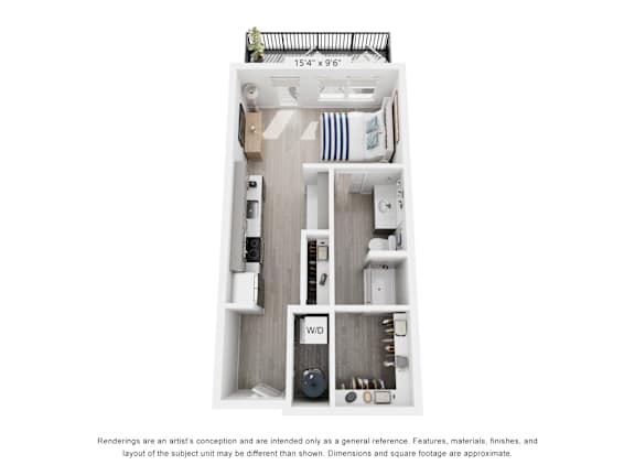 The Mercury Studio Apartment Floor Plan at The Galaxy at Polaris