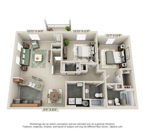 The Horizon 2 Bedroom Apartment Floor Plan at Albany Glen