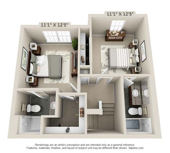 2nd Floor of The Kendall 2 Bedroom Apartment Floor Plan at Albany Glen