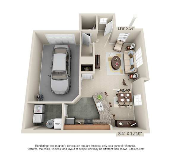 1st Floor of The Kendall Deluxe 2 Bedroom Apartment Floor Plan at Albany Glen