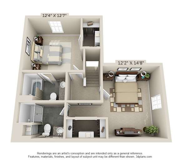 2nd Floor of The Kendall Deluxe 2 Bedroom Apartment Floor Plan at Albany Glen