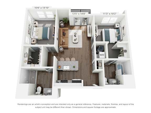The Uptown 2 Bedroom Apartment Floor Plan at The Retreat at Marysville