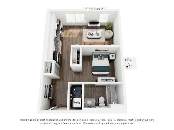 The Monarch Studio Apartment Floor Plan at The Retreat at Marysville