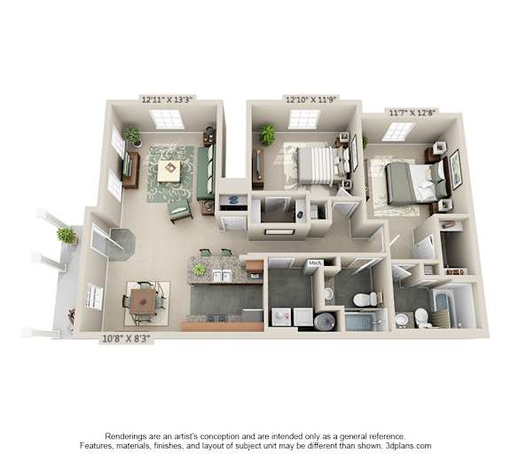 The Wickham I 2 Bedroom Apartment Floor Plan at Albany Glen