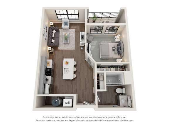 The Library 1 Bedroom Apartment Floor Plan at Residences at Topiary Park
