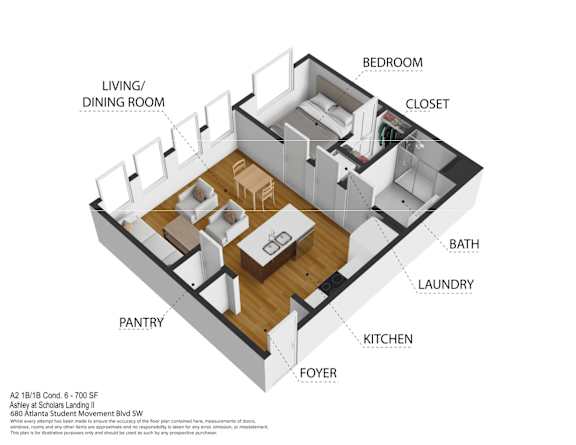 A 21B 1BH Condo 6-700 SF Ashley at Schoals Landing II floor plan.