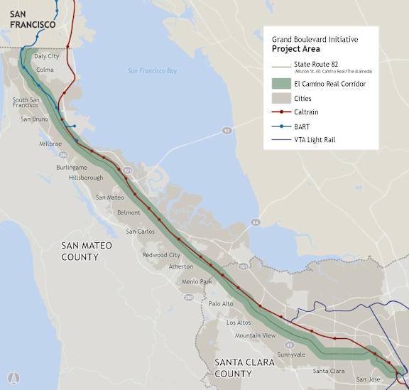 a map of the county segment of a rail line