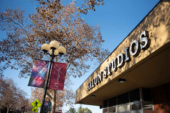 The Malion Studios building has a sign on it.