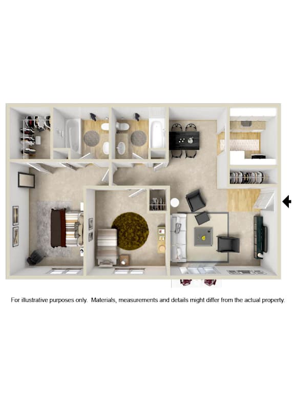 A floor plan of a house with a kitchen, living room, and bathroom.