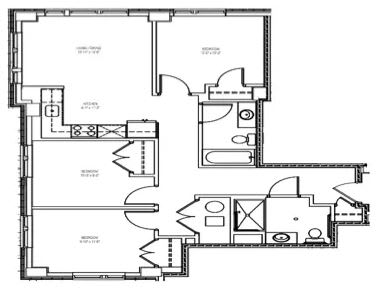 A black and white image of a floor plan for a house.