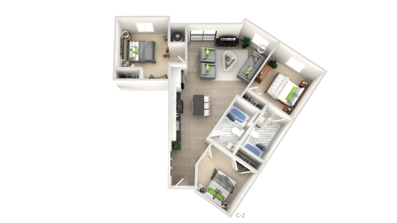 Floor Plan  3 Bedroom Floor Plan at Apex Apartments, Arlington, VA