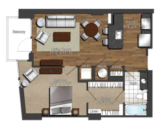 Floor Plan  A floor plan of a house with a living room, dining room, kitchen, and bedrooms.