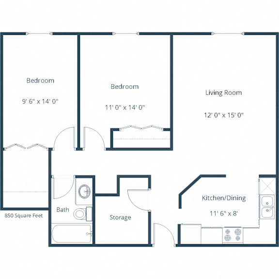 Granger Court Apartments in Fargo, ND | Two Bedroom Floor Plan 21B