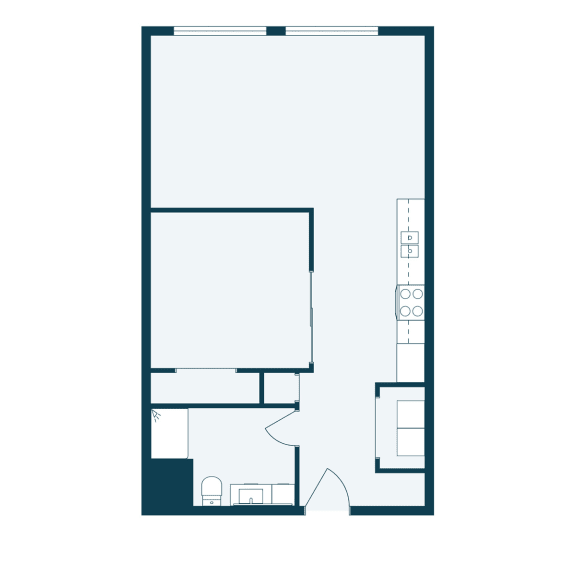 a floor plan of a room with a bedroom and a bathroom