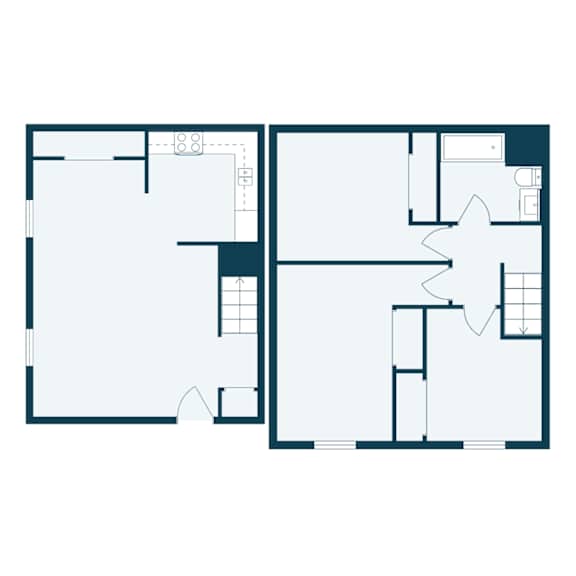 A floor plan of a two-story building with rooms and corridors.