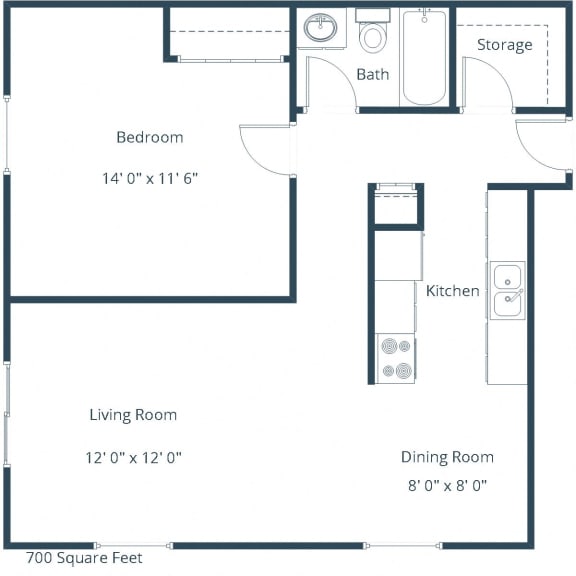 Granger Court Apartments in Fargo, ND | One Bedroom Floor Plan 11A