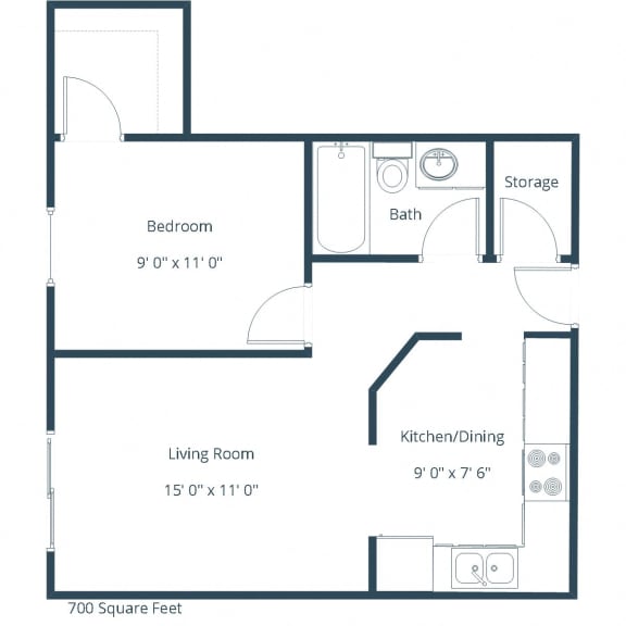 Granger Court Apartments in Fargo, ND | One Bedroom Floor Plan 11B