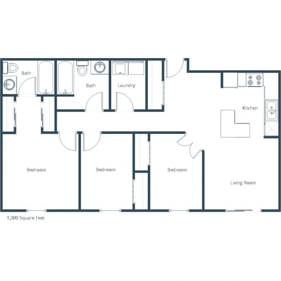 Granger Court Apartments in Fargo, ND | Three Bedroom Floor Plan 32A