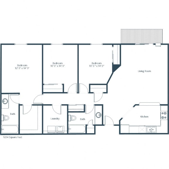 Primrose Court Apartments in Grand Forks, ND | Three Bedroom Floor Plan 32A