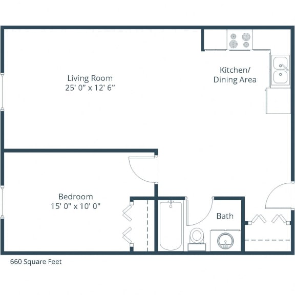 Southview III Apartments in Grand Forks, ND | One Bedroom Floor Plan 11A