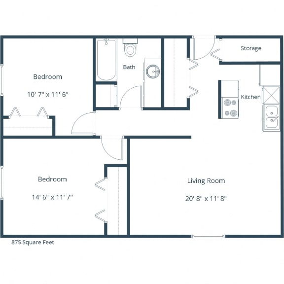 Stanford Court Apartments in Grand Forks, ND | Two Bedroom Floor Plan 21A