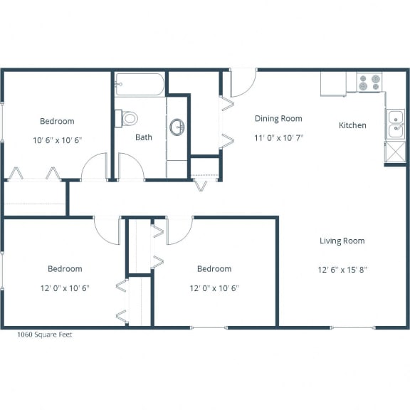 Stanford Court Apartments in Grand Forks, ND | Three Bedroom Floor Plan 31A