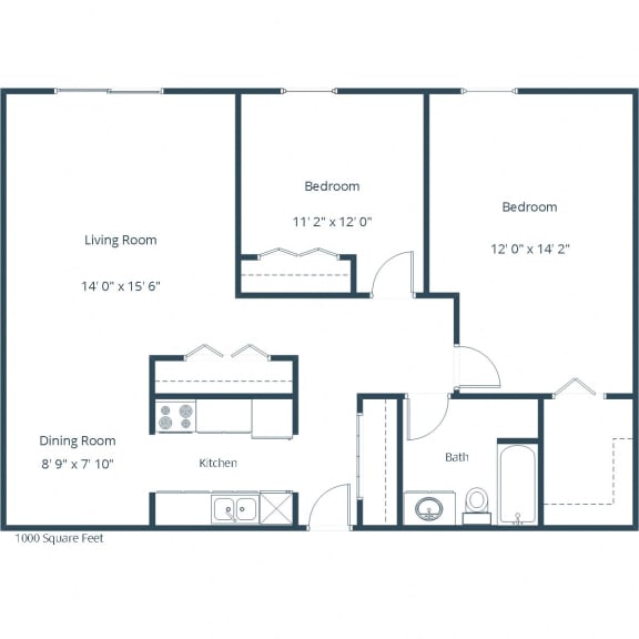 Floor Plan  Sunview Apartments in Grand Forks, ND | Two Bedroom Floor Plan 21A