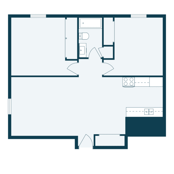 a floor plan of a room with a bedroom and a living room and a kitchen