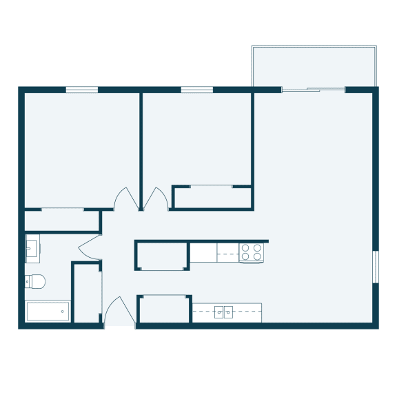 a floor plan of a house with a bedroom and a living room. Crookston, ND Barrette Arms Apartments