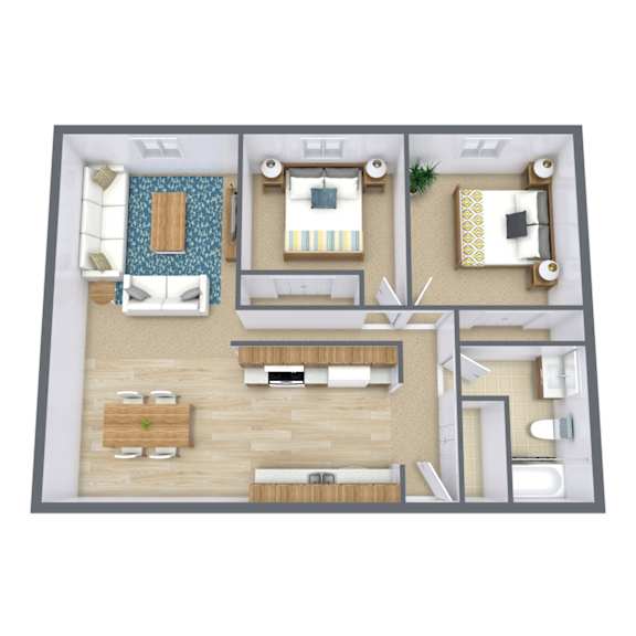 a 3d floor plan of a bedroom with a living room and a bathroom
