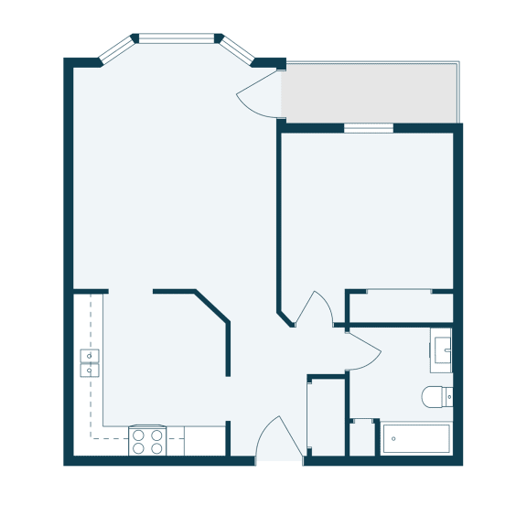 a floor plan of a house with a bedroom and a living room