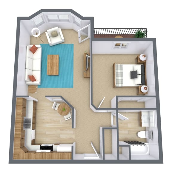 a floor plan of a bedroom with a bathroom and a living room