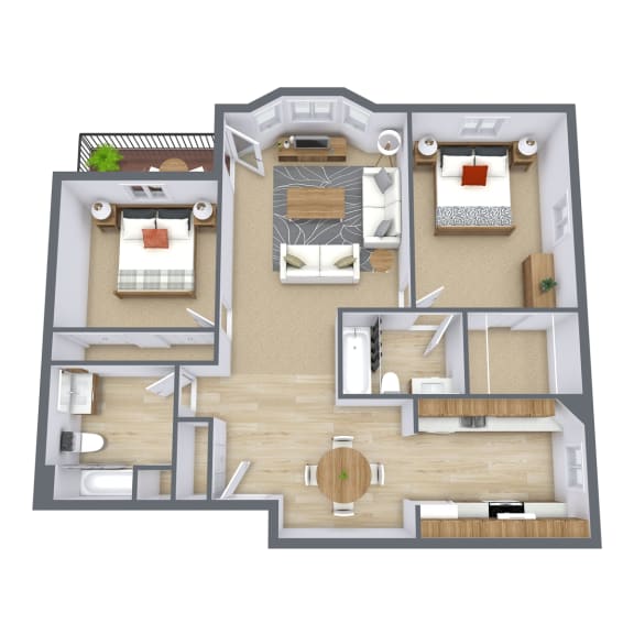 a 3d drawing of a floor plan with bedroom and living room