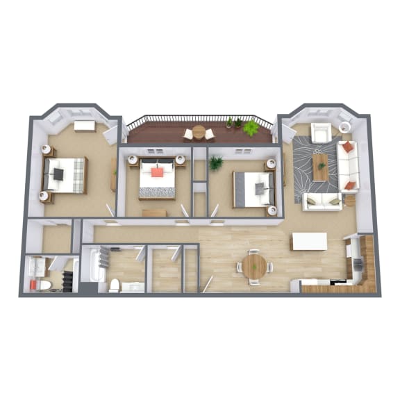 a 3d floor plan of a house with bedroom and living room