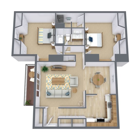 Two Bedroom Floor Plan 22A  at Beacon Hill Apartments, Omaha, NE, 68134