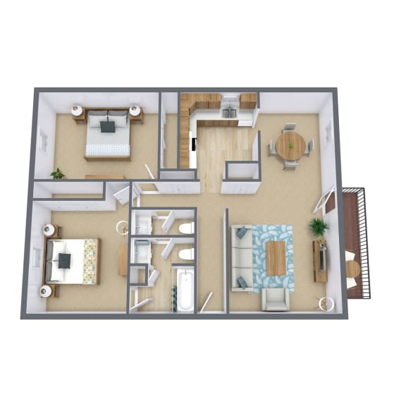Two Bedroom Floor Plan 22B  at Beacon Hill Apartments, Nebraska
