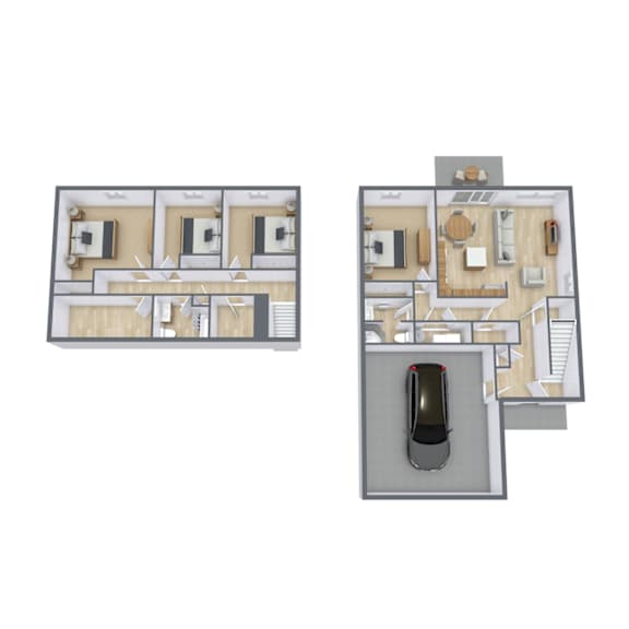 Floor Plan  Two floor plans of a house with a garage.